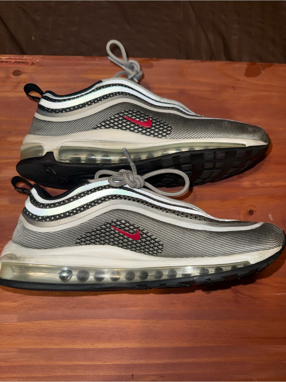 Nike Men's Air Max 97 Silver Grey with Red Swoosh m9